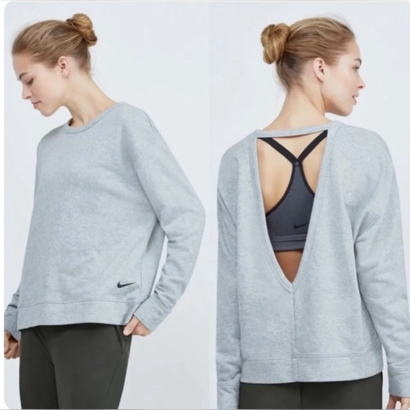 Nike Tops - Nike Dri Fit Open V Back Gray Pullover Sweatshirt Women's Size XS